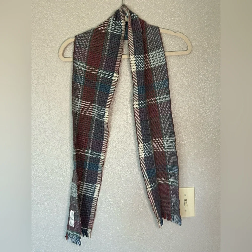 Vintage Multicolor Wool Blend Plaid Fringe English British Scarf